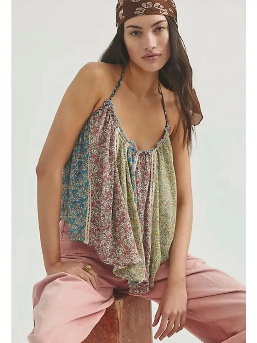 NWT Free People Costa Printed Halter Neck Tank M